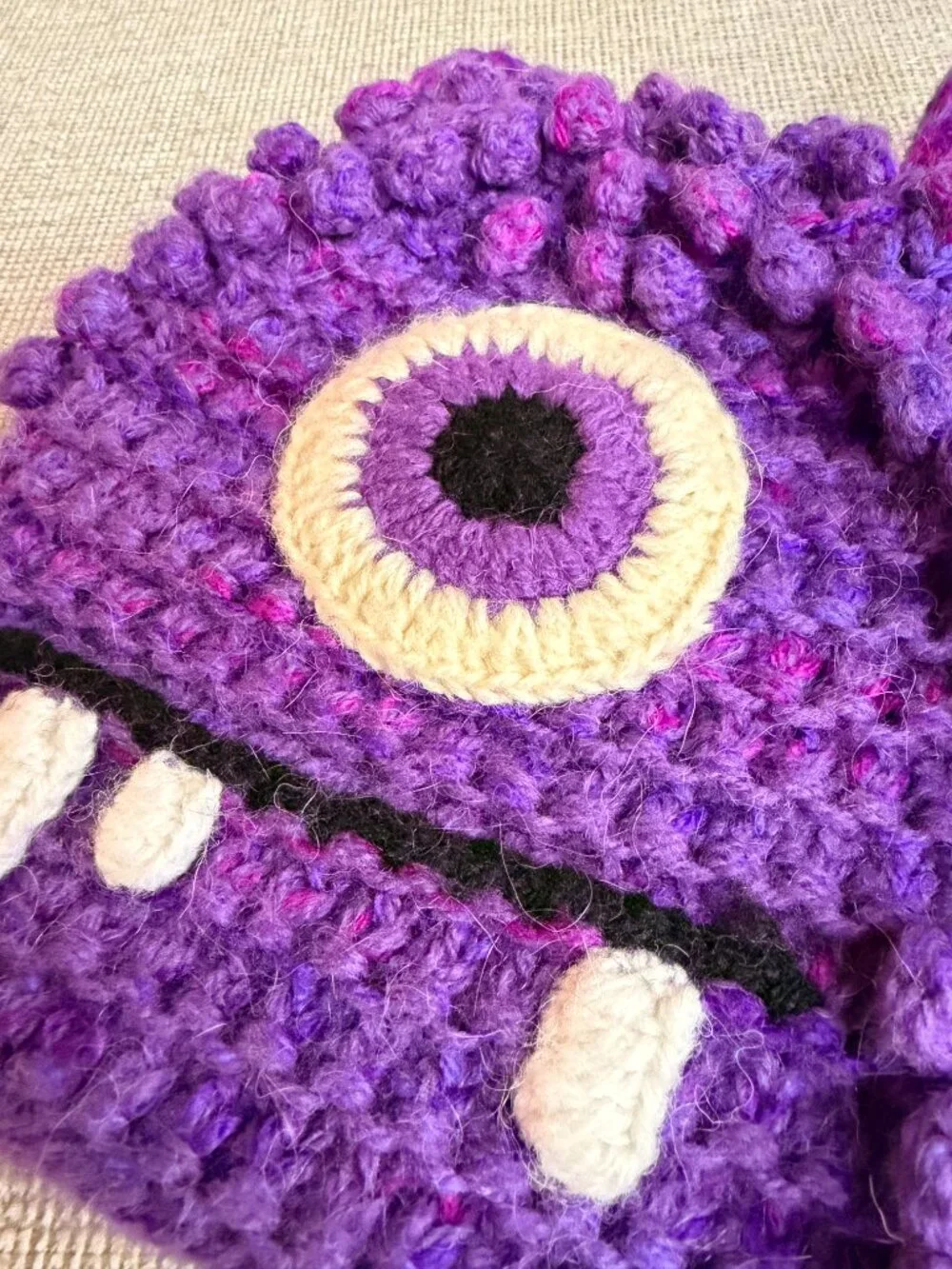 Kids Purple Monster Knit Beanie Hat